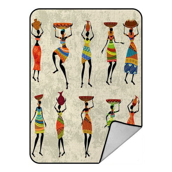 Ambesonne African Soft Flannel Fleece Throw Blanket Cozy Plush for Indoor and Outdoor Use Multicolor 50 x 70 Young Women in Native Costumes Carnival Festival Theme Dance Moves Print 